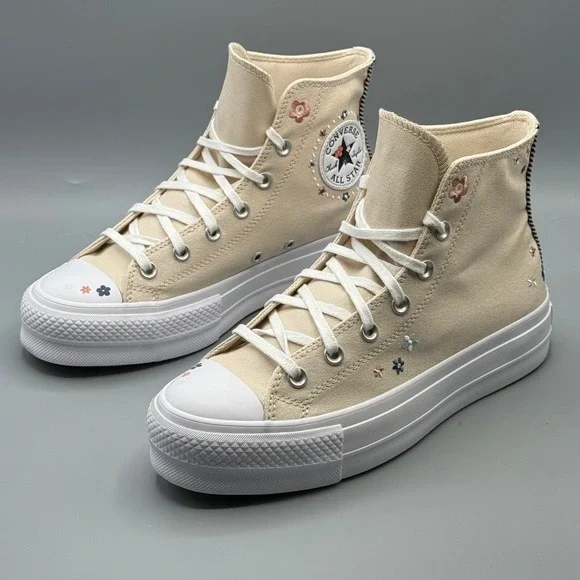 Converse Women's 8 Hi Top Sneakers Platform CTAS Lift Embroidered Flower A14265C - Picture 2 of 15